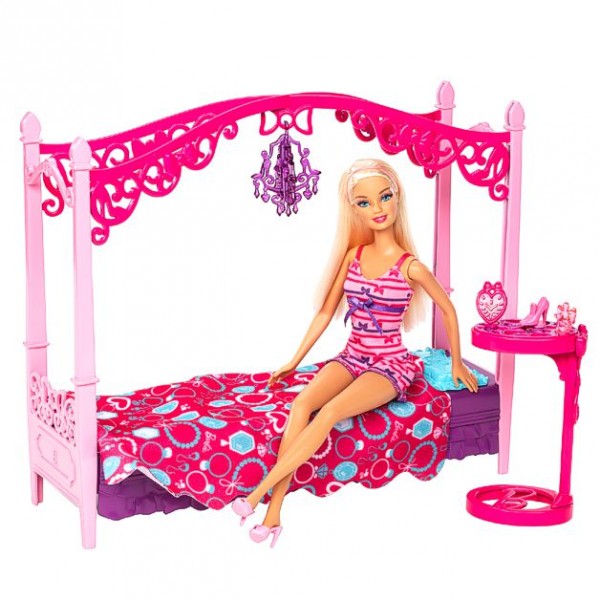 Barbie Möbel Einrichtung Schlafzimmer Bett Himmelbett