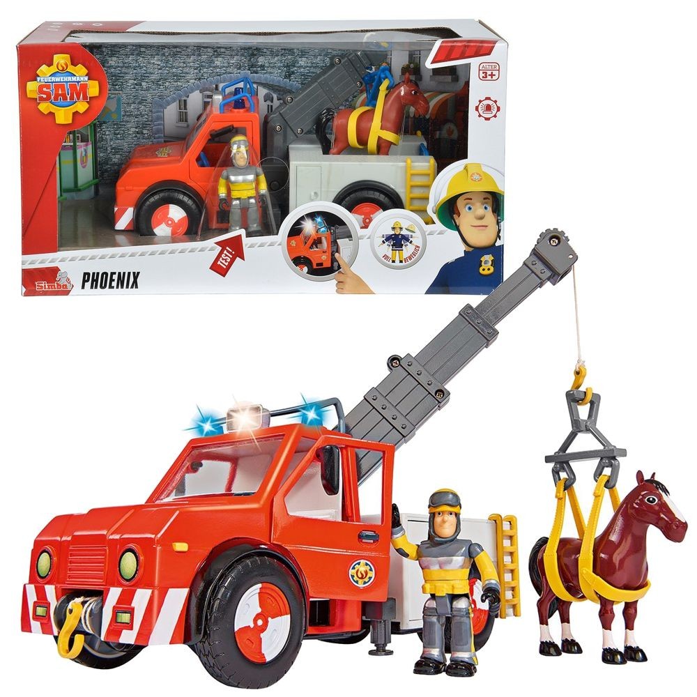 Fireman Sam - Vehicle Animal Rescue Phoenix with light & Horse and Sam